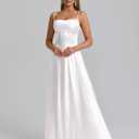 KUTUMAI Satin Maxi Dress Spaghetti Strap Lace Up Long Formal Dresses for Women Wedding Guest Cocktail Evening Prom (White, S)