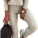 CHICME 2 Piece Lounge Outfit Long Sleeve Knit Pullover Tops Drawstring Pants Set Tracksuit Sweatsuit (Small, Beige)