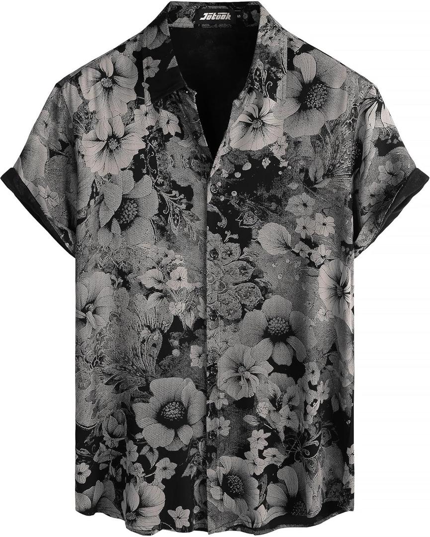 JOTOOK Mens Hawaiian Shirt Short Sleeve Button Down Tropical Shirts Casual Floral Summer Beach Shirt XL