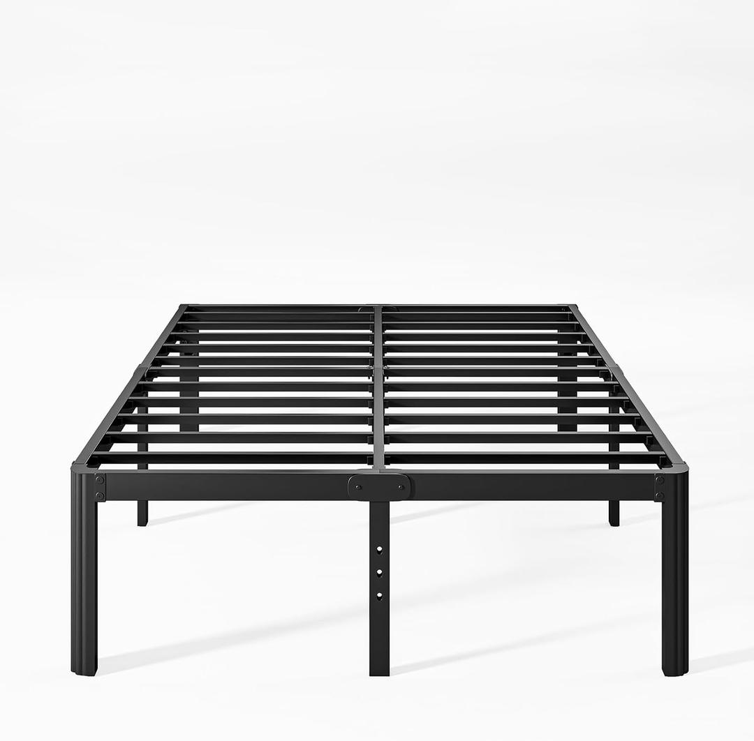 KERAMIK 16 Inch High Full Size Bed Frame No Box Spring Needed, Full Bed Frame Metal with Round Edge, Easy Assembly, Heavy Duty, Black