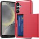 ZUSLAB Card Holder Slot Case Compatible with Samsung Galaxy S24 6.2 Inches 2024, Phone Wallet Case for Galaxy S24, Shockproof Rubber & PC Bumper Dual Layer Cover for Women Men Teens, Red