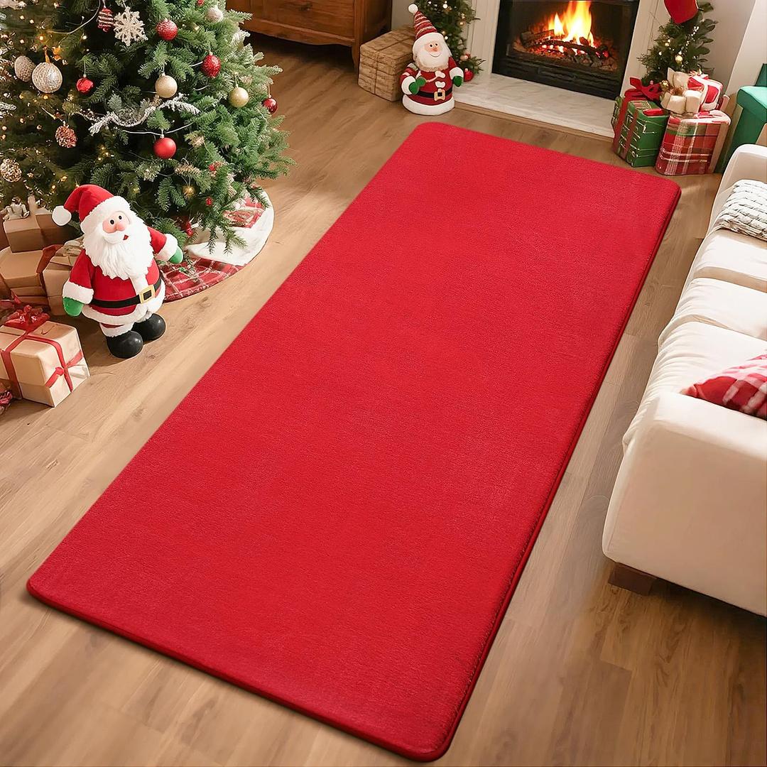 Przemy Washable Runner Rug for Bedroom Living Room, 2x6 Feet Red Memory Foam Rug, Super Soft Modern Indoor Runner Carpet for Hallway Bedside Kids Room Girls Boys Dorm Nursery Decor