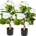 Artificial Hydrangea Flowers Tree for Outdoors, Sturdy 2FT Fake Plants with Weighted Pot, UV Resistant White Artificial Flowers for Front Porch & Home Decor, 2 Pack