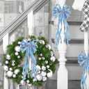 SY Super Bang 8 Pcs Lake Blue/Sliver Velvet Christmas Bows for Christmas Tree Decorations Door Wreath Garland Bow Ornaments, for Gift Wrapping Wedding Home Holiday Party Decor.