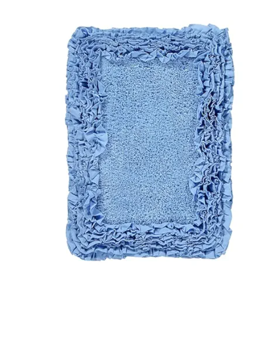 Better Trends 17 x 24 Bathmat 100% Cotton Soft Super Absorbent Non-Slip Washable Bath Rug for Bathroom Floor Decor Toilet Base Contour Blue Shaggy Border Collection