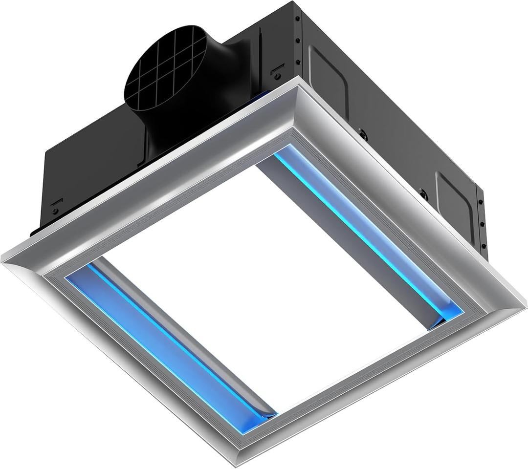 Bathroom Exhaust Fan with Light, 1.0 Sone 160 CFM, Aluminum Bathroom Vent Fan, 10x10 Mount, 1500LM Ceiling Ventilation Fan with Blue Nightlight (Gray)