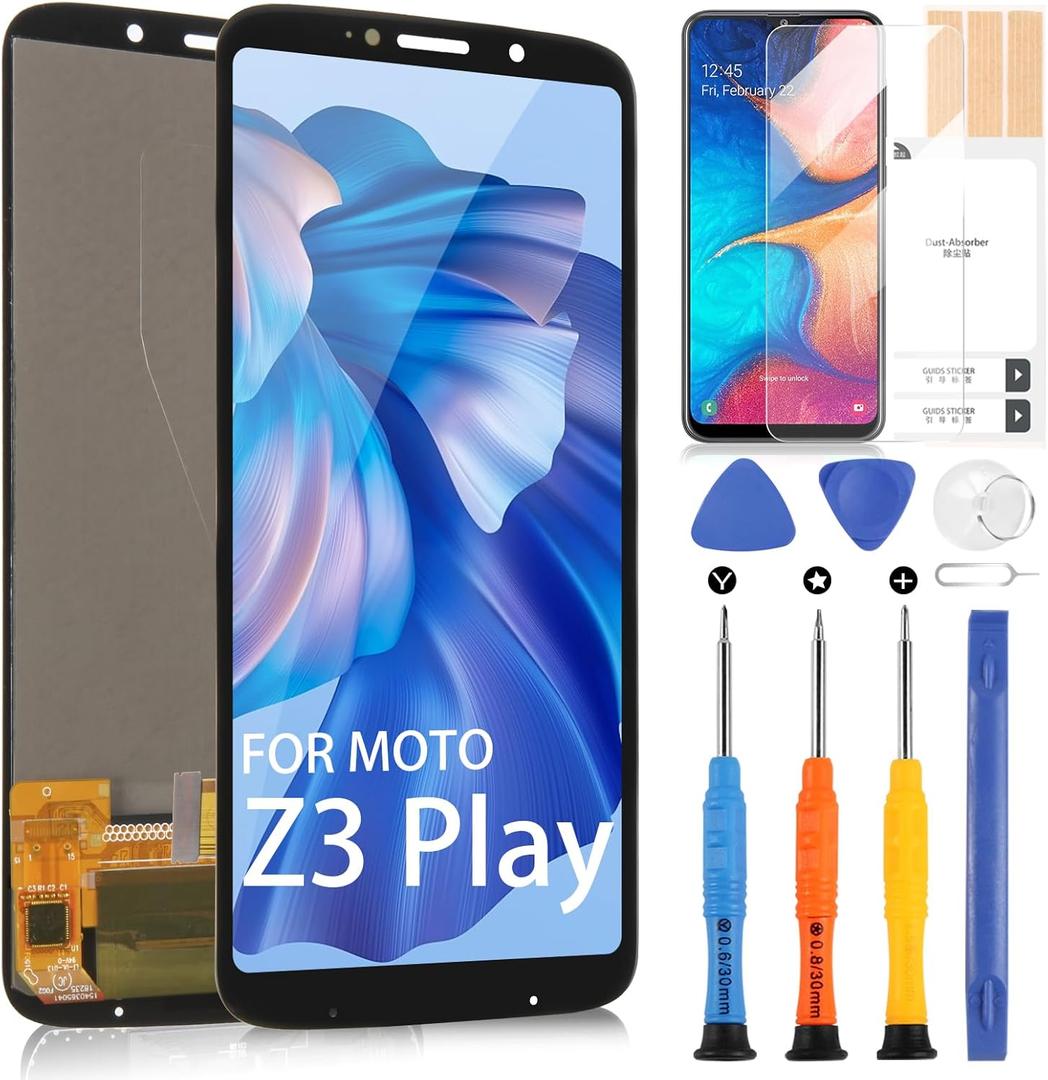 For Motorola Z3 Play Screen Replacement, LCD Display Touch Digitizer for Moto Z3 Play XT1929-1 XT1929-3 XT1929-8 XT1929-4/5/6/6M Full Assembly with Repair Tools
