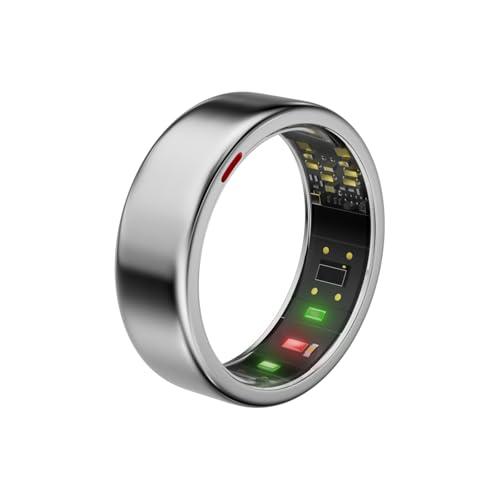 POBOVi Smart Ring for Women Men- Sleep/Fitness/Stress/Heart Rate Tracker- Menstrual Records - 7 Days Battery Life - Wireless Charging - No APP Subscription - iOS & Android Compatible (Silver, Size 8)