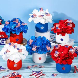 6 Pack 4th of July Table Decor Artificial Flowers with Terracotta Pots Vase Independence Day Patriotic Centerpieces Decorations for American Home Room Kitchen Indoor Decor
