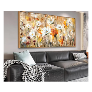Framed Wall Art Wildflowers Canvas Wall Pictures Abstract Daisy Flowers Canvas Prints Orange Yellow Floral Landscape Painting Artwork for Living Room Bedroom Kitchen Home Office Decor 24"x 48"
