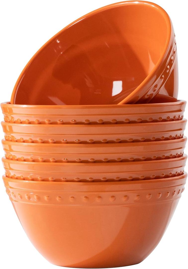 Melamine Plastic Beaded 6 inch Cereal Bowls, Fall, 6pcs 24oz Unbreakable Durable, Dishwasher Safe, BPA Free, All purpose Soup, Salad Bowls, Everyday Meals