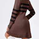 Saodimallsu Womens Striped Sweater Dress V Neck Collared Long Sleeve Slim Fit Ribbed Knit Trendy Mini Dresses (Black)