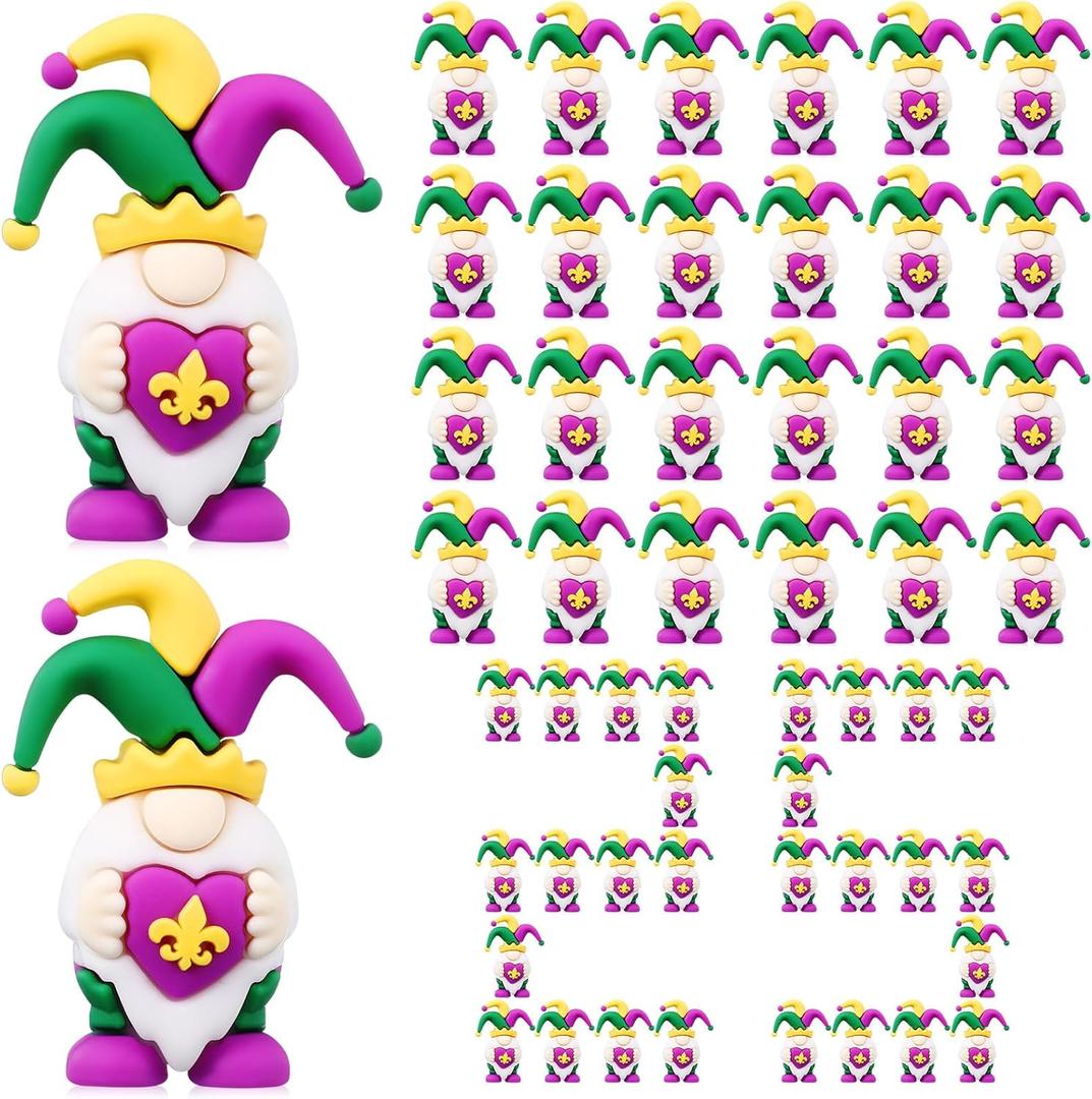 25 Pcs Mini Mardi Gras Gnomes Figurines Miniature Mardi Gras Gnomes Figures Decorations to Hide and Seek Tiny Rubber Gold Green Purple Ornament for Carnival Party Gift Craft (Heart)