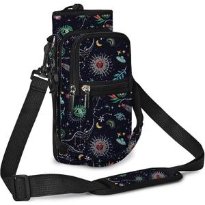 AUPET Water Bottle Sling Bag Sleeve Holder Carrier 25/32/40/64 oz,Insulated Crossbody Water Bottle Case Cover with Strap and Pockets for Men/Women Walking Hiking (Mystical Cosmic)