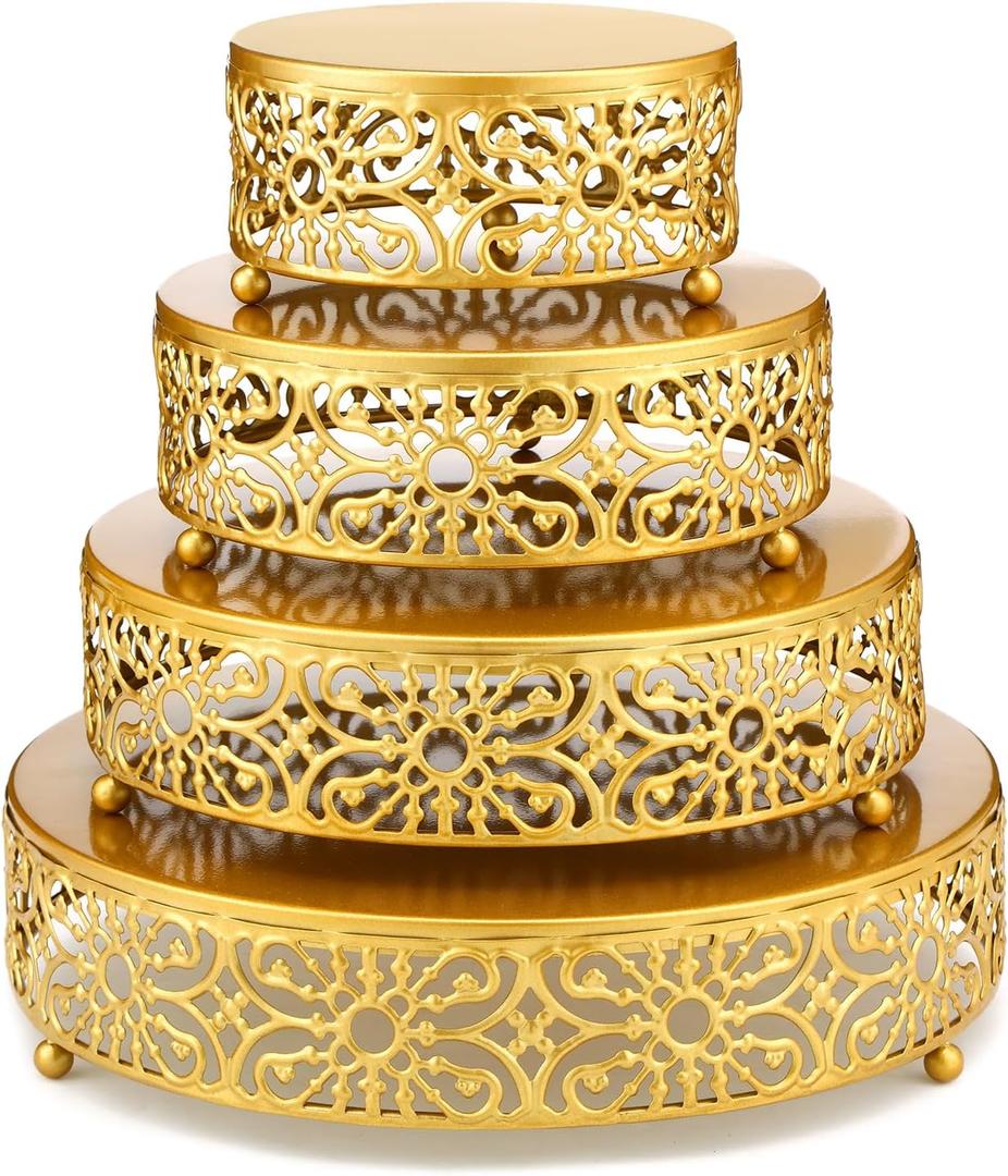 Lallisa 4 Tier Cake Stand Round Metal Stands Set 6'' 8" 10" 12" Dessert Cupcake Stands Decoration for Wedding Birthday Event Pastry Candy Display Plate Tea Party Anniversary Celebration