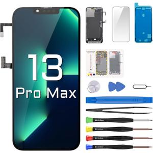 for iPhone 13 Pro Max Screen Replacement with Earpiece Flex Cable Proximity Sensor LCD Touch Display Digitizer Full Assembly with Front Glass Repair Tools Kits A2484 A2641 A2643 A2644 A2645