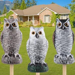 Fake Owl Decoy, Lomrsiul Plastic Garden Owl Scarecrow for Garden, Halloween Decorations Outdoor, Waterproof Owl Statue for Courtyard Orchard Doorway Roof Owl Decor 3 Pack