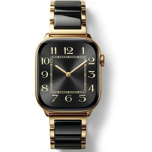 V.R.HOPE Gold Stainless-Steel Metal Resin Apple Watch Band 38mm 40mm 41mm 42mm Fashion Bracelet Strap for Women Compatible with iWatch Series 11/10/9/8/7/6/5/4/3/2/1/SE (Black+Gold)