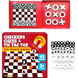 QUOKKA Magnet Game for Kids 3-5 - 3 in 1 Chess&Checkers&TicTacToe Game Kids Ages 4-8 - Travel I Road Trip I Plane I Car Ride - Magnetic Toddler Travel Toys