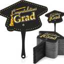 50 Pcs Graduation Hand Fans Bulk, Class of 2026 Grad Cap Themed Plastic Hand Fans with Handle, Black and Gold Graduation Photoshoot Props Party Favors Gifts for Ceremony Decorations Supplies