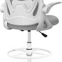 Drafting Chair Tall Office Chair with Flip-up Armrests, Adjustable Height, and Enhanced Lumbar Support - Ergonomic Rolling Stool, Back Support, and Adjustable Foot Rest Ring for Standing Desk Gray (934W-Z, Grey)
