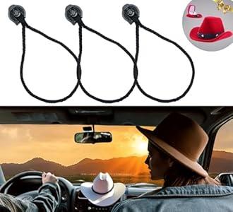 CEOCE 3PCS Cotton Rope Cowboy Hat Holder for Truck, Car Hat Holder, –Universal Truck Hat Rack, Easy-to-Use Truck Hat Rack, Versatile Cowboy Hat Rack for Truck, & Cars. for Cowboy Lovers, Rustic. Black