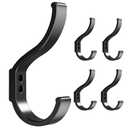 Pack of 2, 5 Pack Coat Hooks Heavy Duty for Hats Backpack(30LBS),Decorative Black Wall Towel Hooks for Hanging Jackets Robes Purse Clothes,A Modern Home Deco for Your Bathroom Kitchen Entryway