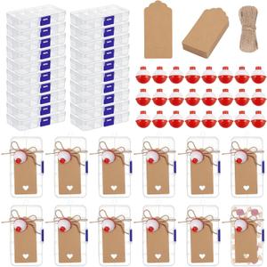 30 Set Fishing Candy Little Tackle Boxes with 30 Fishing Bobber 20M Jute Twine 30 Kraft Paper Tags for DIY Decoration Fishing Party Favors Gone Fishing Theme Supplies