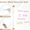 Large Clear Acrylic Dry Erase Board, 24" X 16" Golden Non-Magnetic Frameless Clear White Board for Wall, Erasable Acrylic Board for Wall, Home, Office, School, 2 Markers