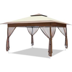 OUTFINE 12'x12' Gazebo Outdoor Pop up Canopy Tent with Curtains and Shelter for Patio, Party & Backyard (Khaki) (12*12FT)