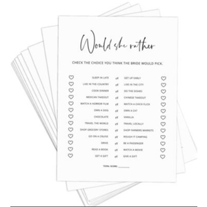 Over or Under Bridal Shower Game Cards, 35 Pack, 4.7 x 6.7 inches, Premium Card Stock, Minimalist Design