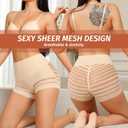 High Waisted Boyshorts Underwear for Women Tummy Control Sexy Mesh No Show Shapewear Panties for Ladies (Beige, L)
