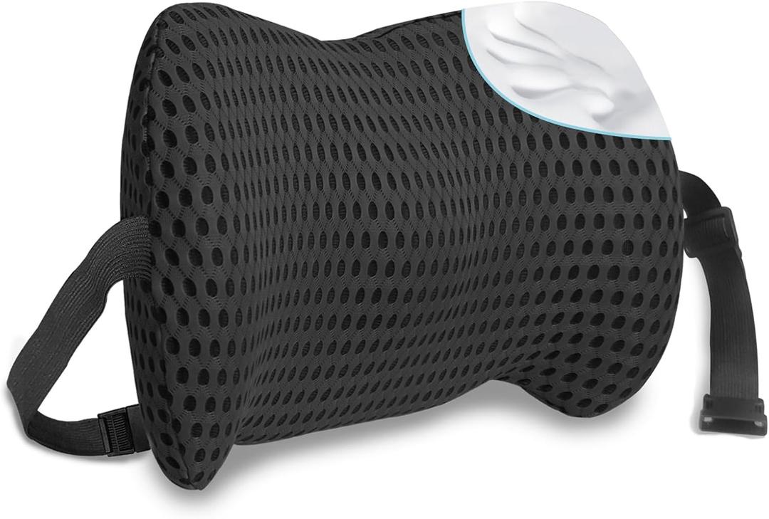Lumbar Support Pillow with Adjustable Straps for Lower Back Pain Relief. Memory Foam Lumbar Support Pillow for Car, Bed, Office Chair, Gaming Chair, Recliner, Improves Posture Black