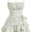 Narecte Summer Dresses for Women, Tie Halter Mini Dress, Floral Print Short Dress, Ruffle Trim Casual Dresses XL