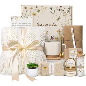 Birthday Gifts for Women, Get Well Soon Self Care Package Box, Sending Hug Baskets Thinking of You Inspirational Gift for New Mom Best Friend Birthday (Ivory)
