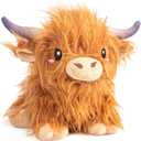 Happy Fuel Highland Cow Microwavable 1.5lbs Unscented Heating Pad for Women & Kids- Cute Soft Cozy Pillow Plush Heatable Warm Stuffed Animals- Kawaii Hot & Cold Plushie Toy- Cow Gifts for Girls & Boys (Brown)