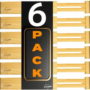 Durawe Company Adjustable Bamboo Drawer Dividers – SMALL SIZE, Expandable 12–16 inch – Spring Loaded Drawer Organizer for Kitchen, Dresser, Bathroom, Bedroom, Desk – 6-Pack