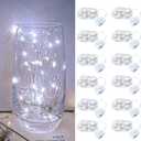 12 Pack Led Fairy Lights - White, Battery Operated LED Silver Wire String Lights, 7FT 20LED Mini Firefly Starry String Lights Waterproof Led Twinkle Lights for Mason Jar DIY Christmas Decor
