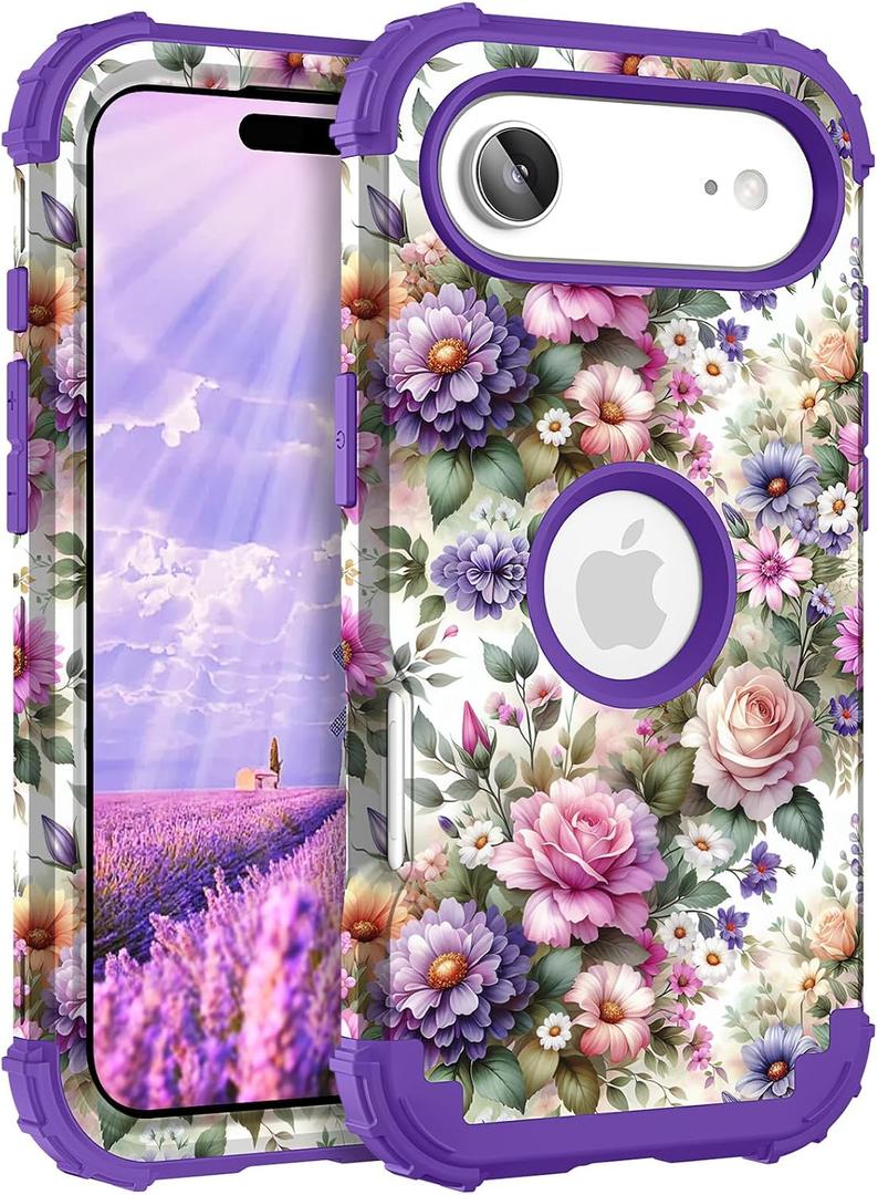 Hocase Heavy Duty Case for iPhone Air 6.5"", Purple Pink Flowers