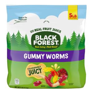 Black Forest Gummy Worms Candy, Made With Real Fruit Juice, Resealable Bag, 5 Pound Bulk Bag Best BY: Aug.19,2025