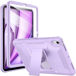 Soke Case for iPad Air 11-inch M3/M2 (2025/2024), iPad Air 5th/4th Generation 10.9-inch (2022/2020), with Built-in Screen Protector and Kickstand, Rugged Full Body Protective Cover - Violet