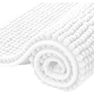 SUBRTEX Bathroom Rugs Chenille Bath Rug Soft Short Plush Bath Mat Soft Shower Mat Water Absorbent Shower Mat Quick Dry Machine Washable(White,16" x 24")