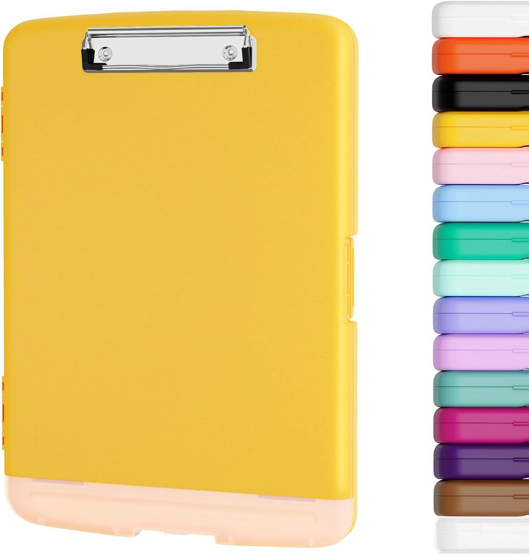 Piasoenc Clipboard with Storage, 8.5 x 11 Organization Box with Pen Holder and A4 Legal Paper Folder, Folio & Side-Opening, Low Profile Clip,for Nurses,Teachers, Size 14 x 9.6 x 1.2 in, Yellow