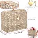 ELLDOO Crystal Wedding Card Box with Heart Lock, Vintage Money Card Box Treasure Chest Style Gold Gift for Wedding Receptions, Centerpiece Decor, Anniversary Keepsake, Gift, Large Size