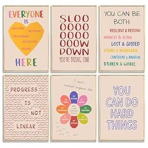 6Pcs Mental Health Wall Art Therapy Office Wall Decor Classroom Poster Motivational Inspirational Quotes Pictures Boho Painting Positive Artwork Canvas Prints for Home Counseling Office Decor Unframed