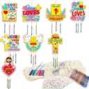 16 Pack Easter Jesus Loves Me Crafts for Kids Wooden Religious Wind Chime Crafts Kits Make Your Own Christian Crafts Wooden DIY Arts for Party School Classroom Decorations Supplies Birthday Favors