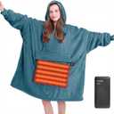 MAXEVE Heated Wearable Blanket Hoodie with Battery Pack 10000mah, Oversized Sherpa Blanket Hoodie for Women Men, Warm Soft Blanket Hoodie Sweatshirt Dusty Blue