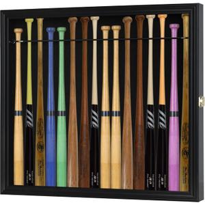 DisplayGifts 16 Baseball Mini Bat Display Case Cabinet Holder Rack UV Protected Mini 18" Black