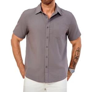 Men's Short Sleeve Button Down Shirts Casual Blending Beach Shirt with Chest Pocket Classic Fit Summer Tops (Gray, S)