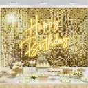 Sensfun Gold Birthday Backdrop 7x5ft Photography Happy Birthday Backdrop for Women Girls Shining Golden Shimmer Wall Neon Bday Background Party Decorations Banner Photo Booth Props Supplies